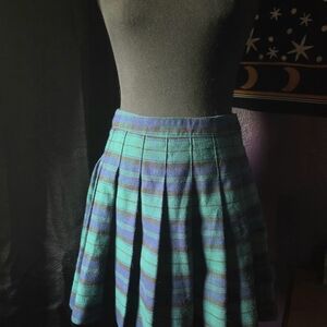 Blue and Green Plaid Skater Skirt